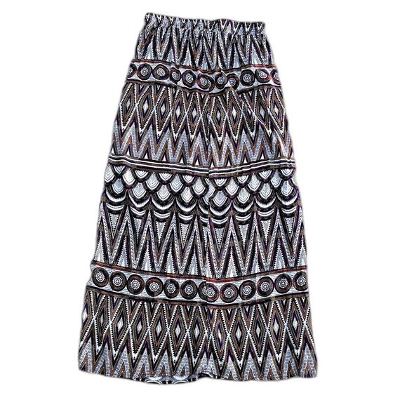 H&M Women's Maxi Geometric Viscose Elastic Waist Boho Crinkled Skirt Sz 12 - Picture 2 of 13